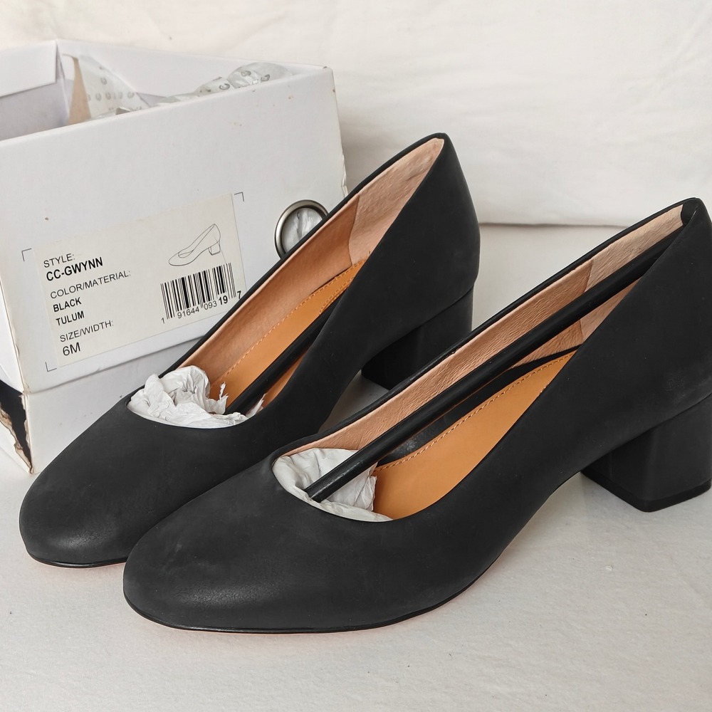 Corso Como Gwynn Pump Women 6M Black Leather Round Toe Block Heel Office Classic
